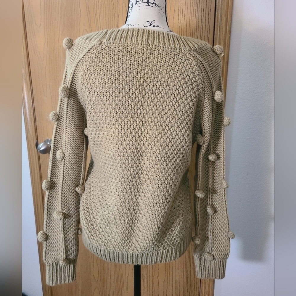 Hem & Thread Beige Pom Pom Sleeve Chunky Knit Sweater - Picture 2 of 2